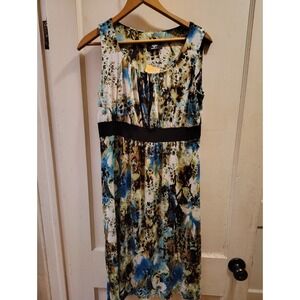 Libra Womens Abstract Print Empire Waist Sleeveless Knee Length Dress Blue Green